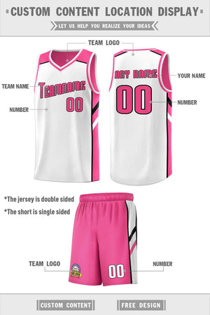 Custom Pink White Double Side Sets Men Basketball Jersey