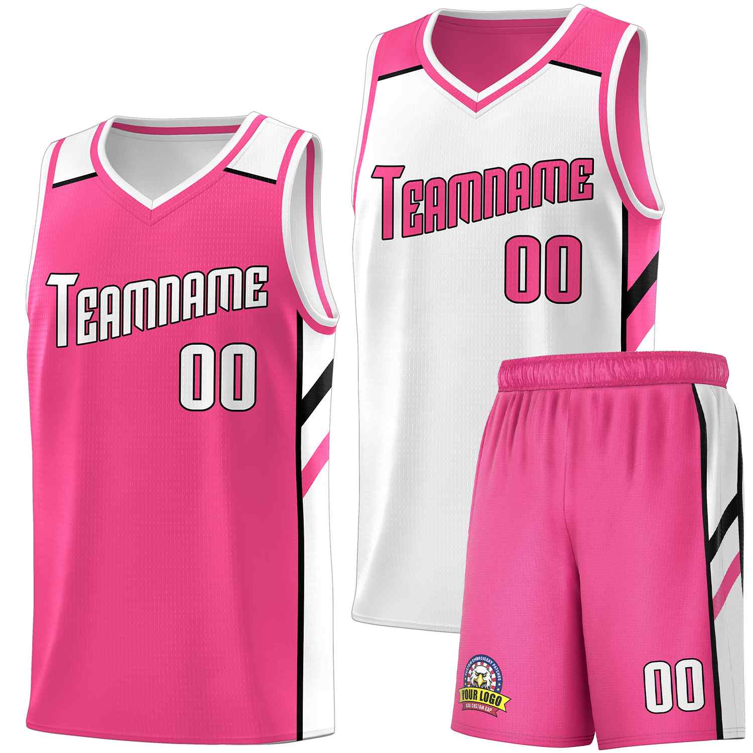 Custom Pink White Double Side Sets Men Basketball Jersey