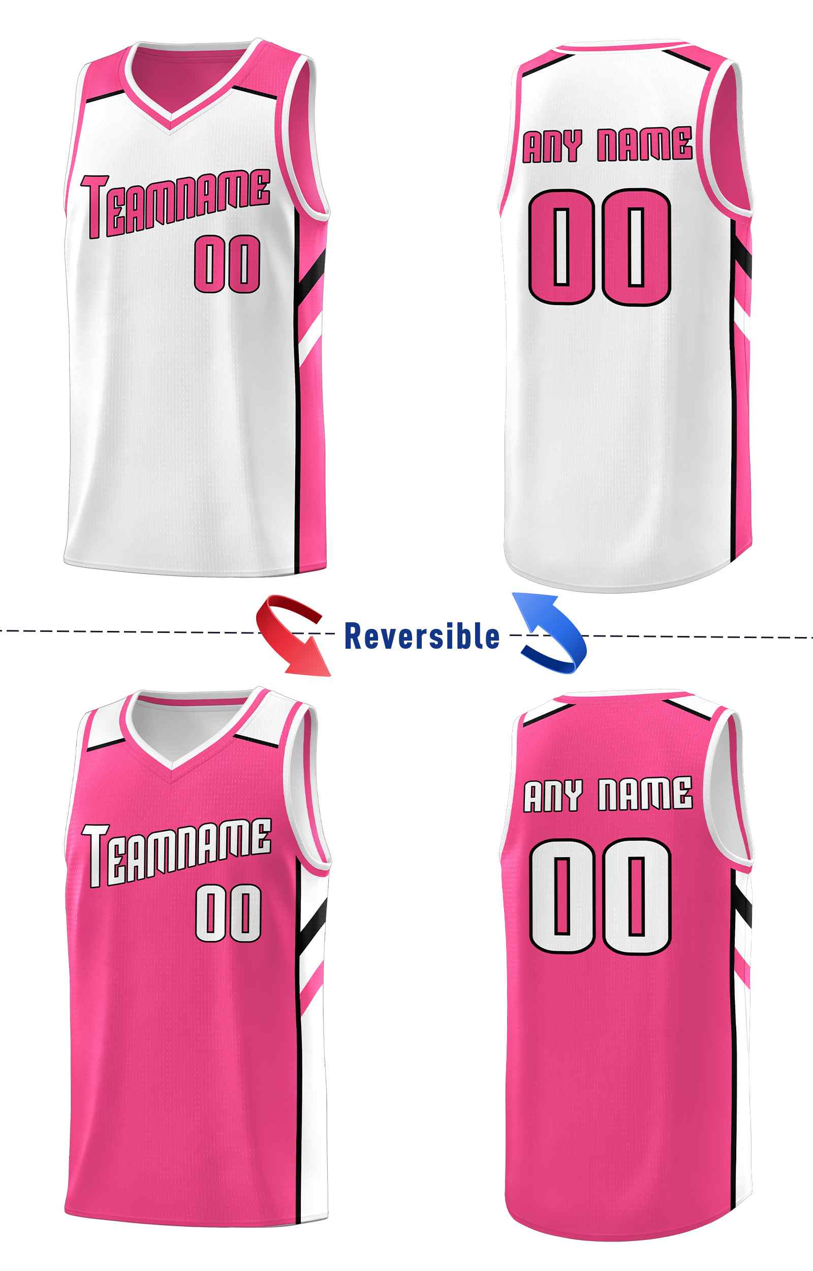 Maillot de basket-ball personnalisé pour hommes, ensemble Double face rose et blanc