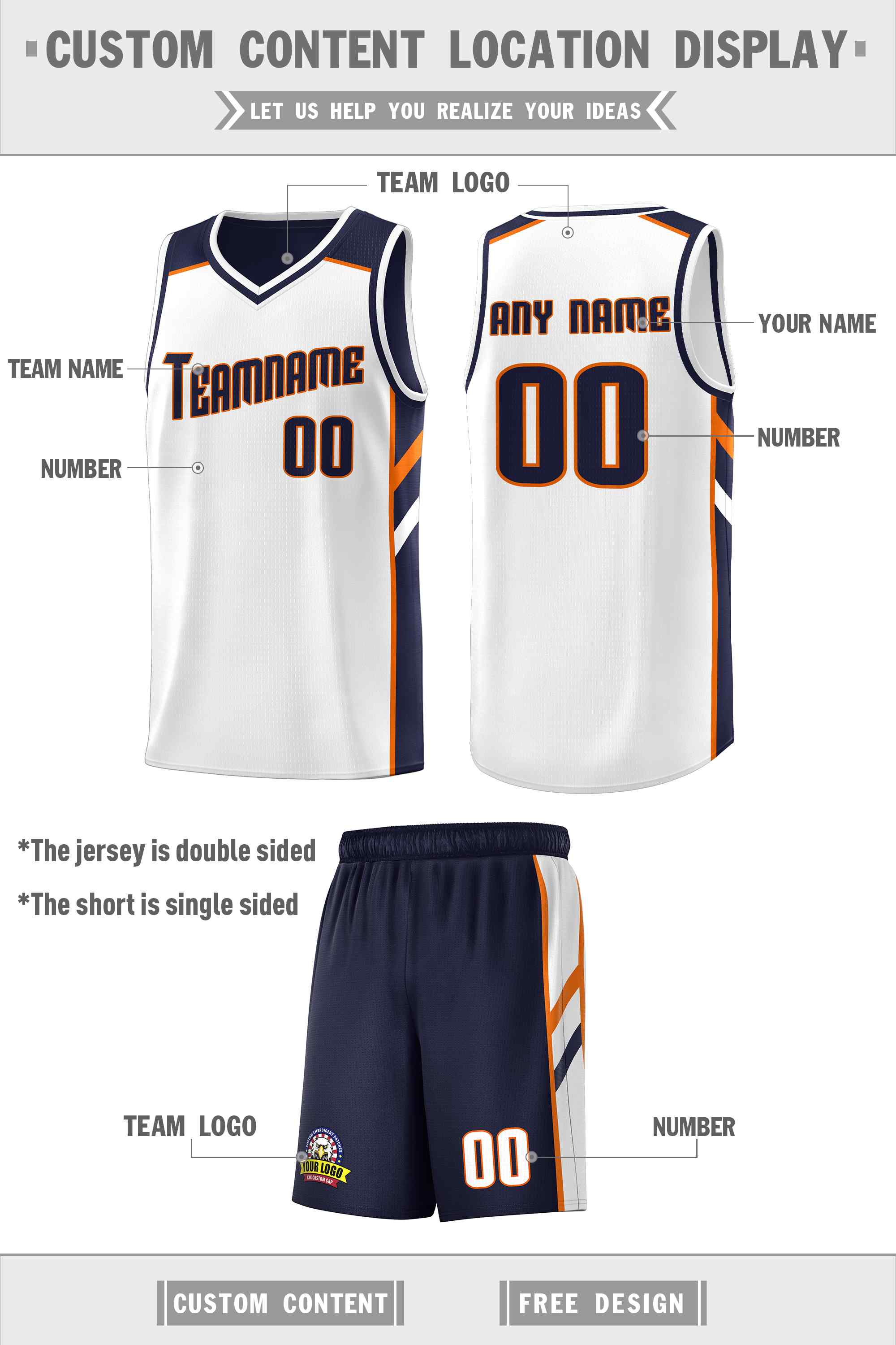 Custom Navy White Double Side Sets Men Basketball Jersey