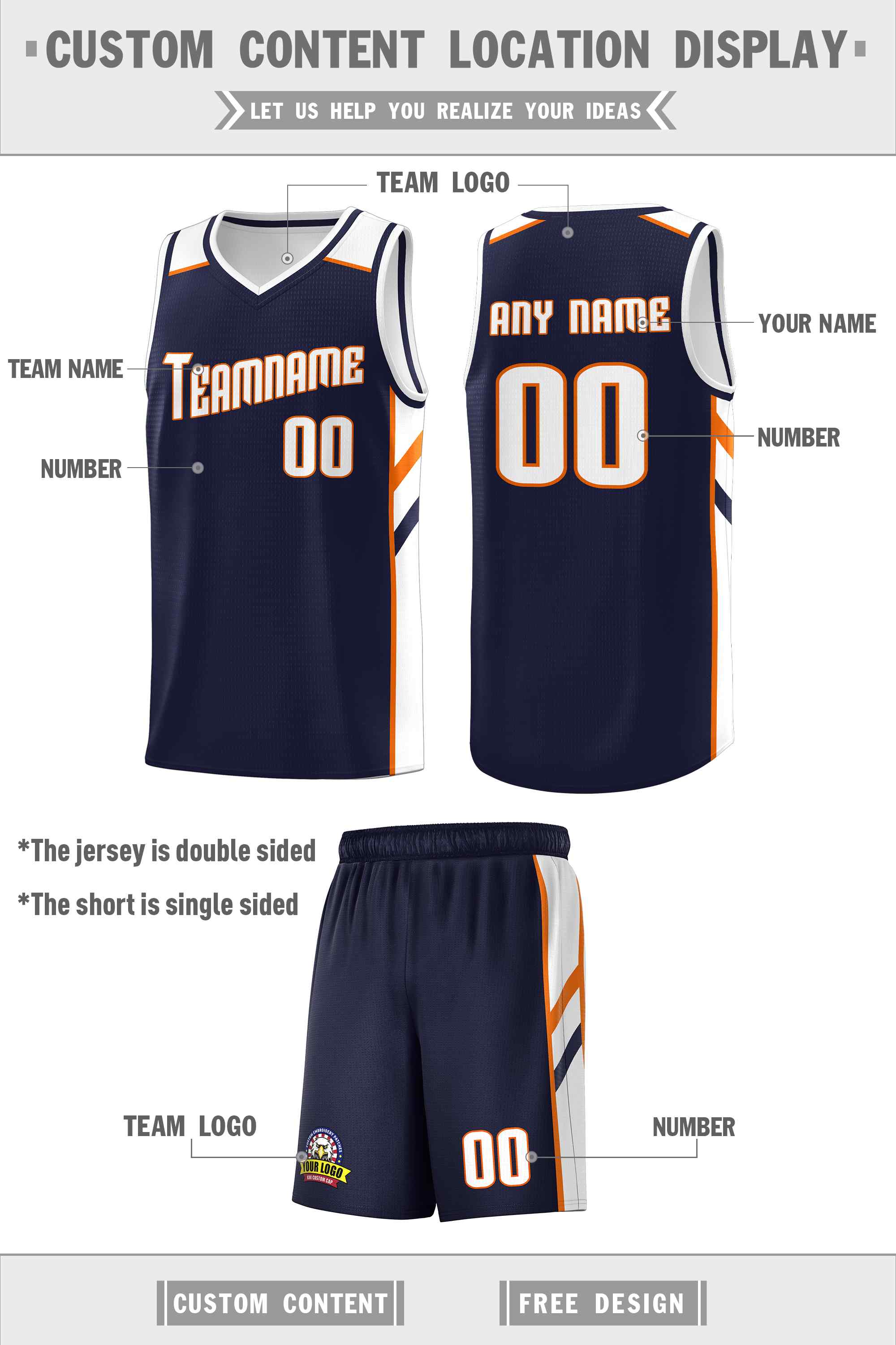 Custom Navy White Double Side Sets Men Basketball Jersey