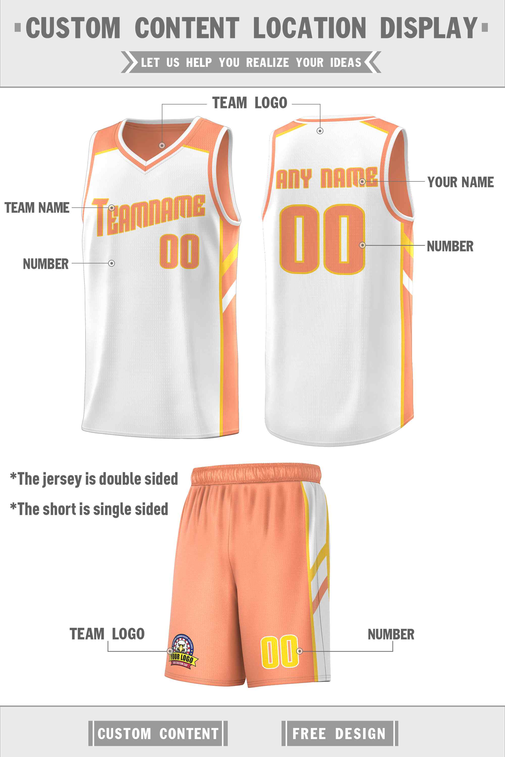 Custom Orange White-Yellow Double Side Sets Men Basketball Jersey