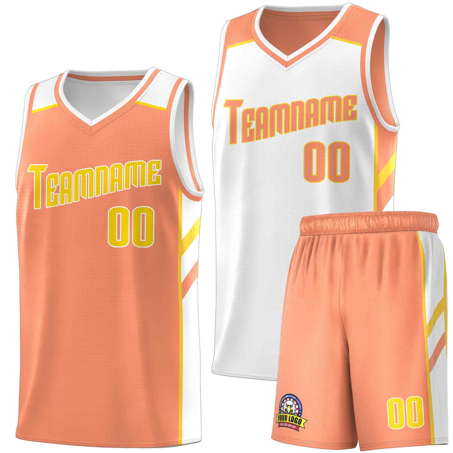 Custom Orange White-Yellow Double Side Sets Men Basketball Jersey