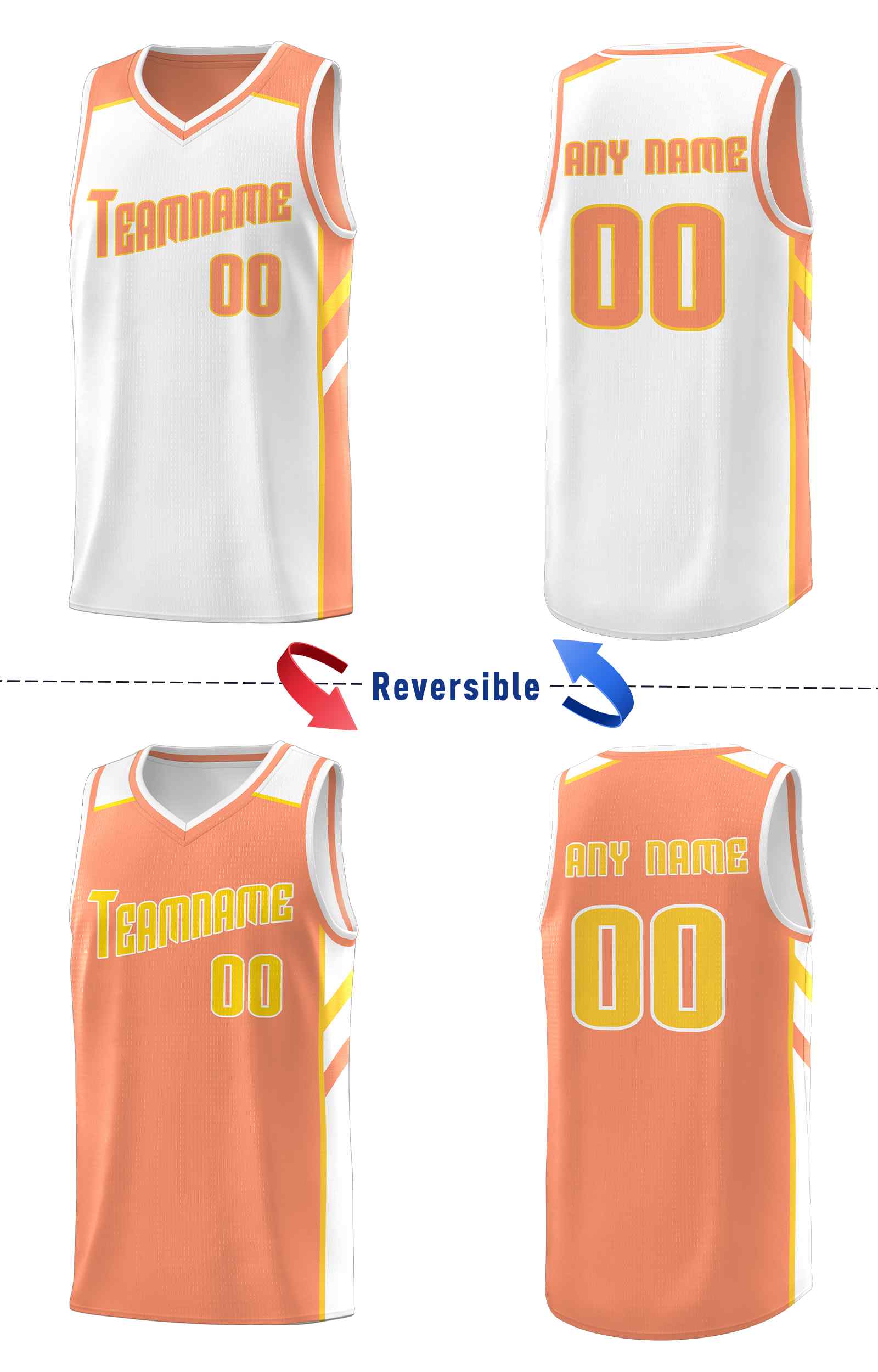 Custom Orange White-Yellow Double Side Sets Men Basketball Jersey