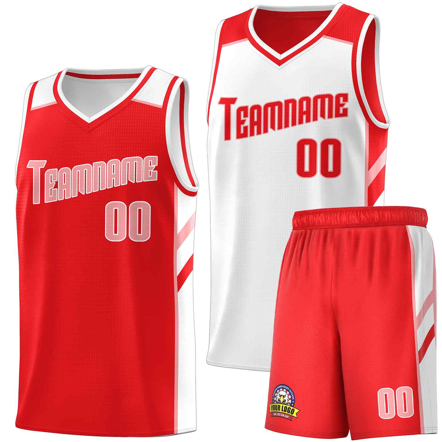 Custom Red White-Pink Double Side Sets Men Basketball Jersey