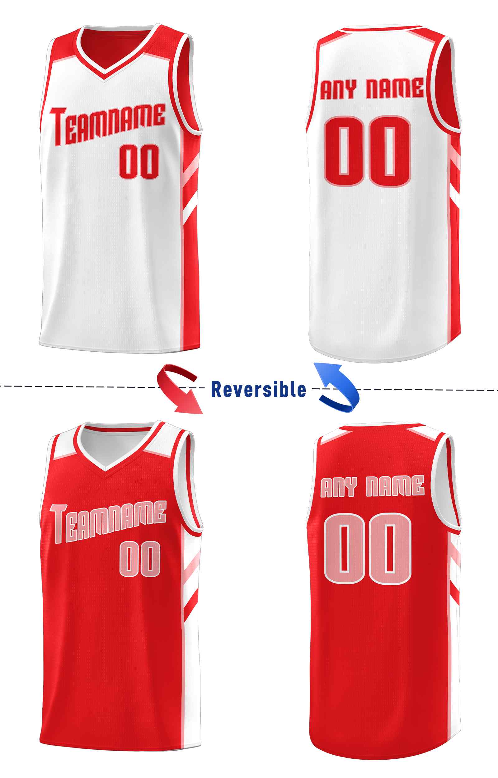 Custom Red White-Pink Double Side Sets Men Basketball Jersey