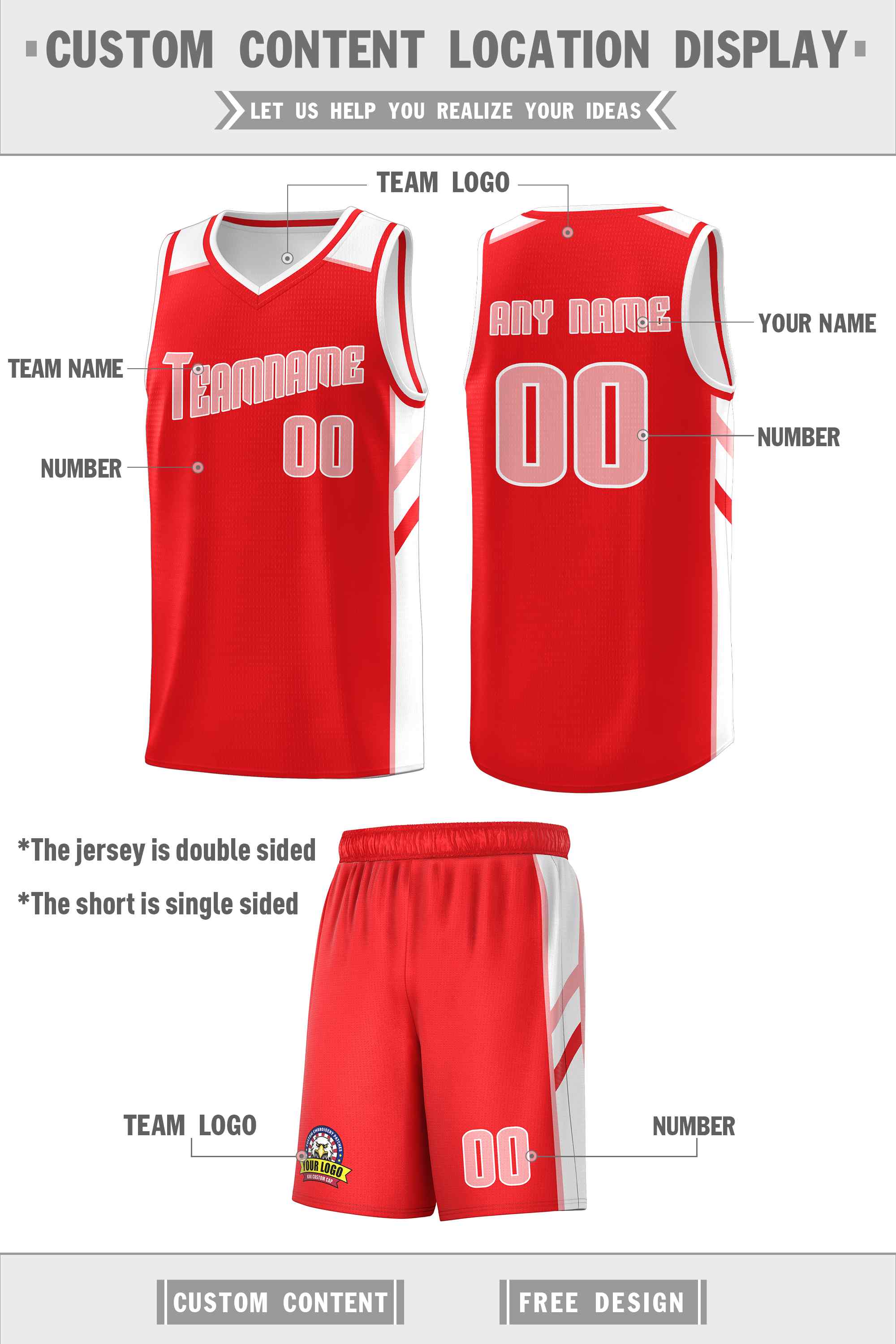 Custom Red White-Pink Double Side Sets Men Basketball Jersey