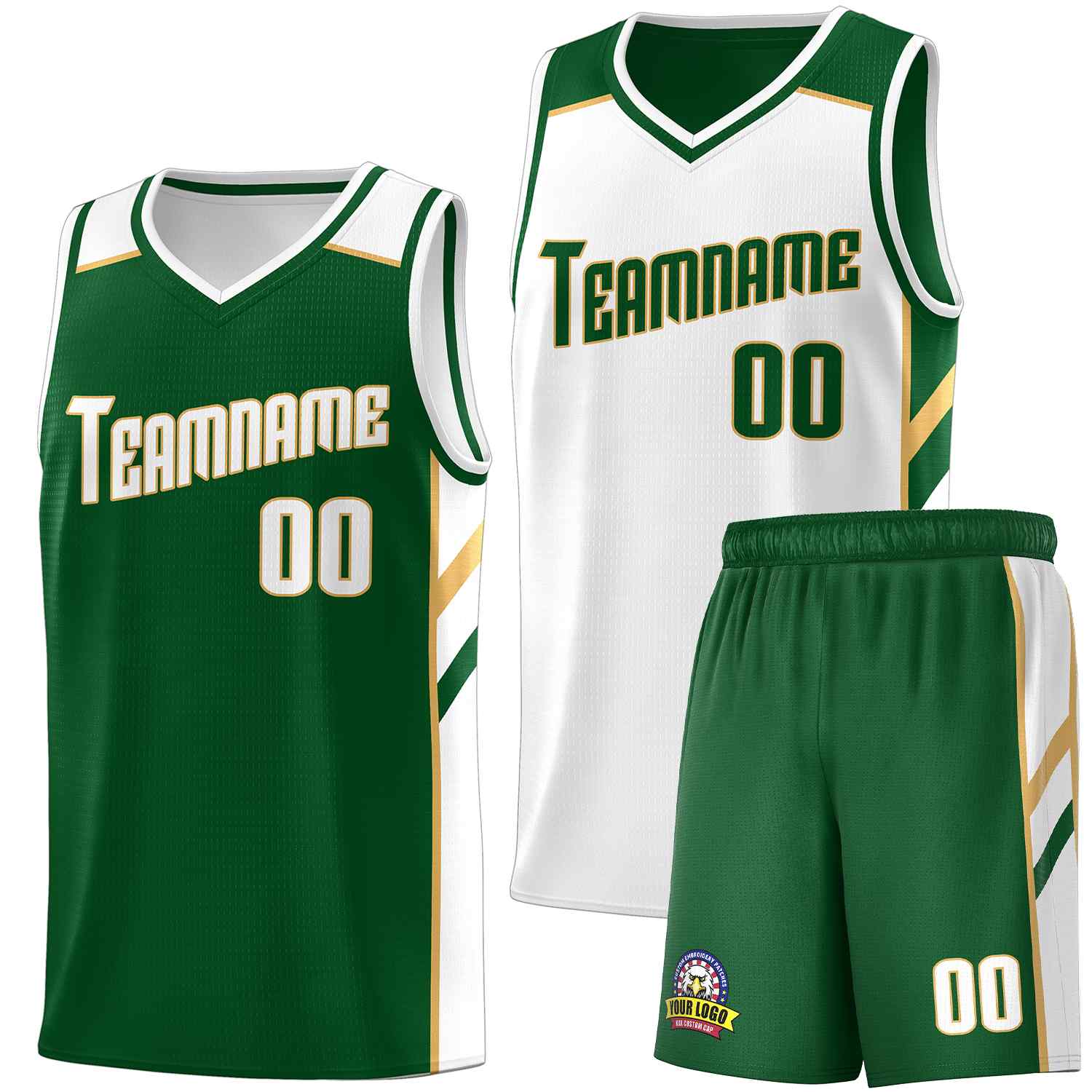 Le double côté blanc vert personnalisé définit le maillot de basket-ball pour hommes