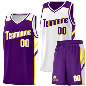 Maillot de basket-ball personnalisé pour hommes, ensemble Double face violet et blanc