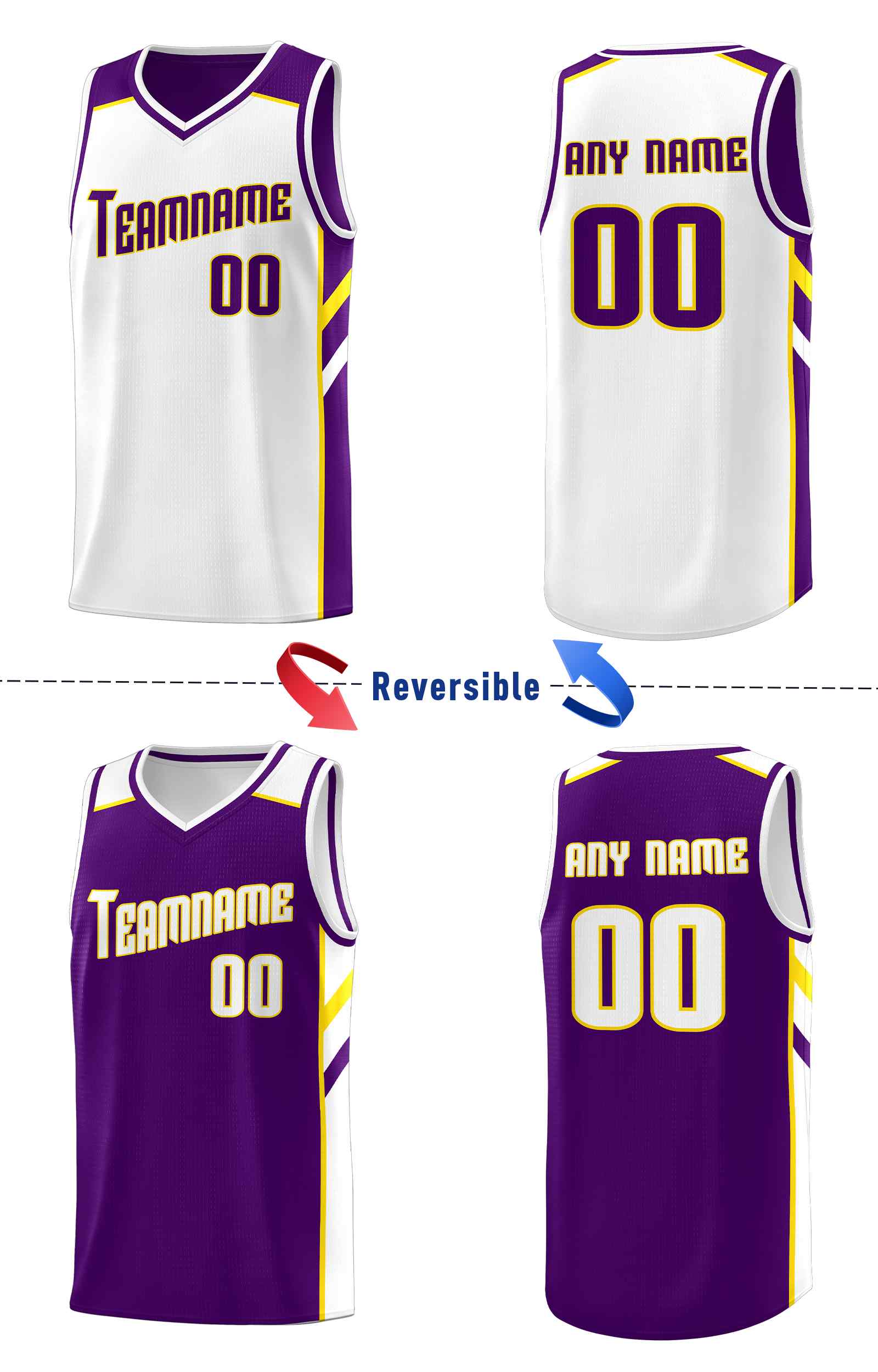 Custom Purple White Double Side Sets Men Basketball Jersey