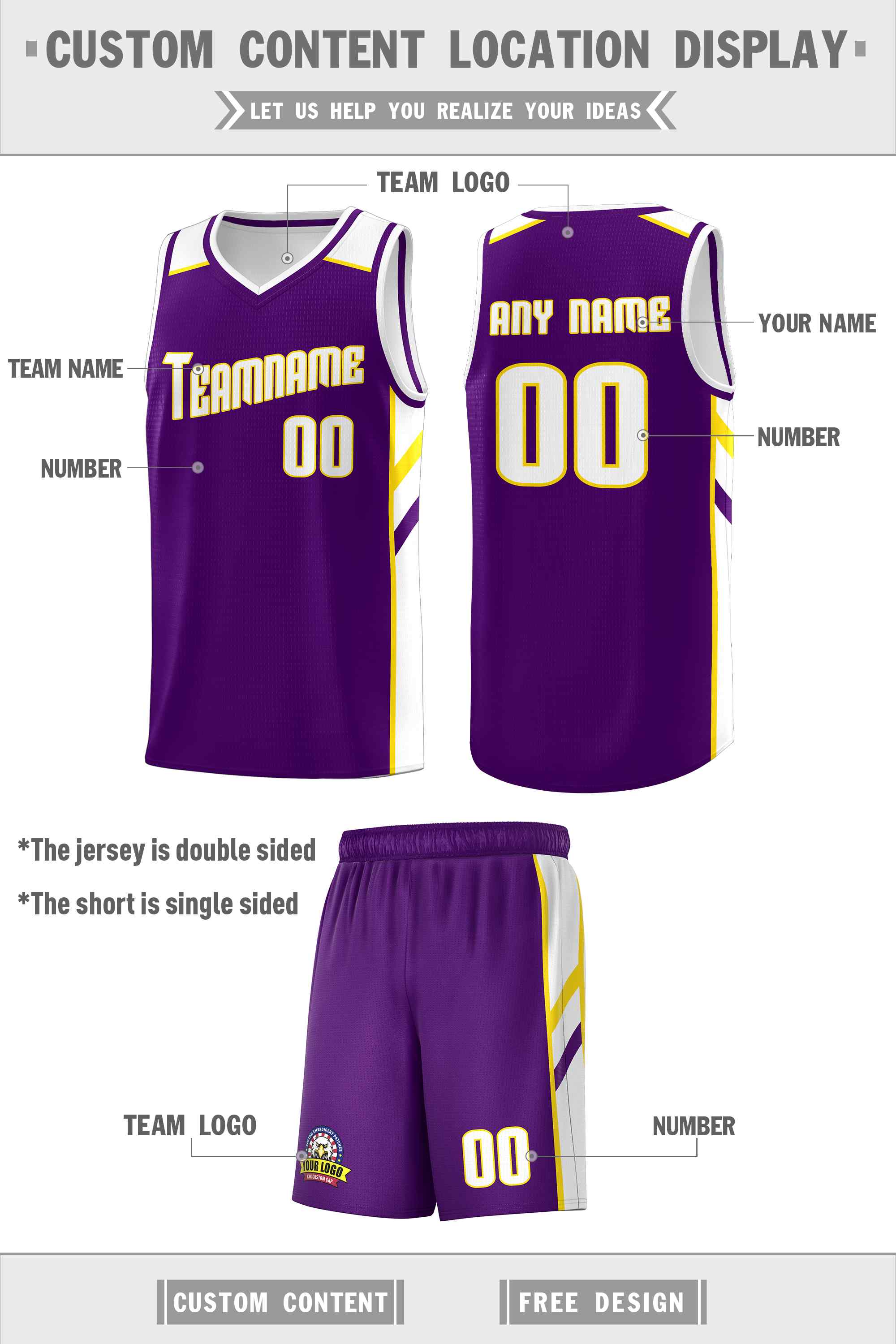 Custom Purple White Double Side Sets Men Basketball Jersey