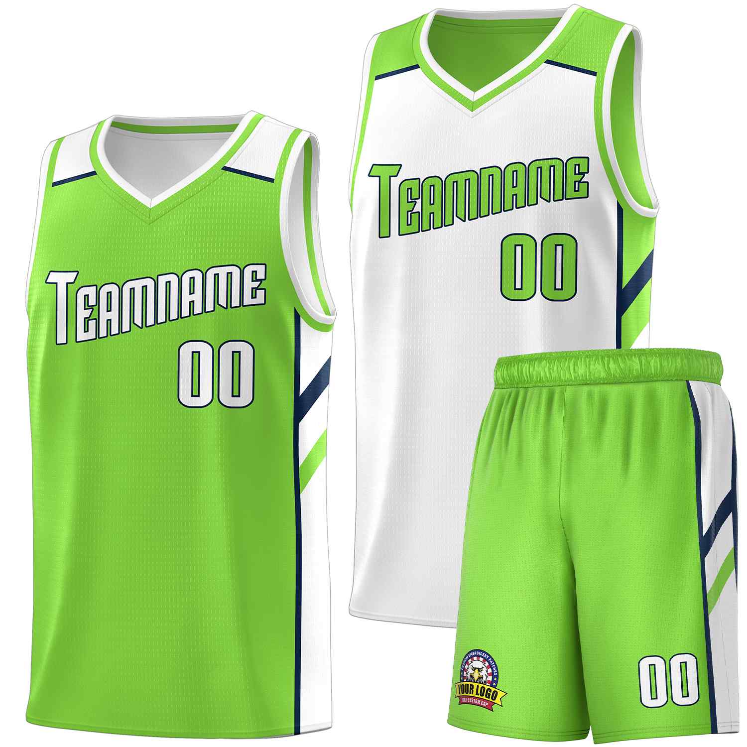 Custom Neon Green White Double Side Sets Men Basketball Jersey