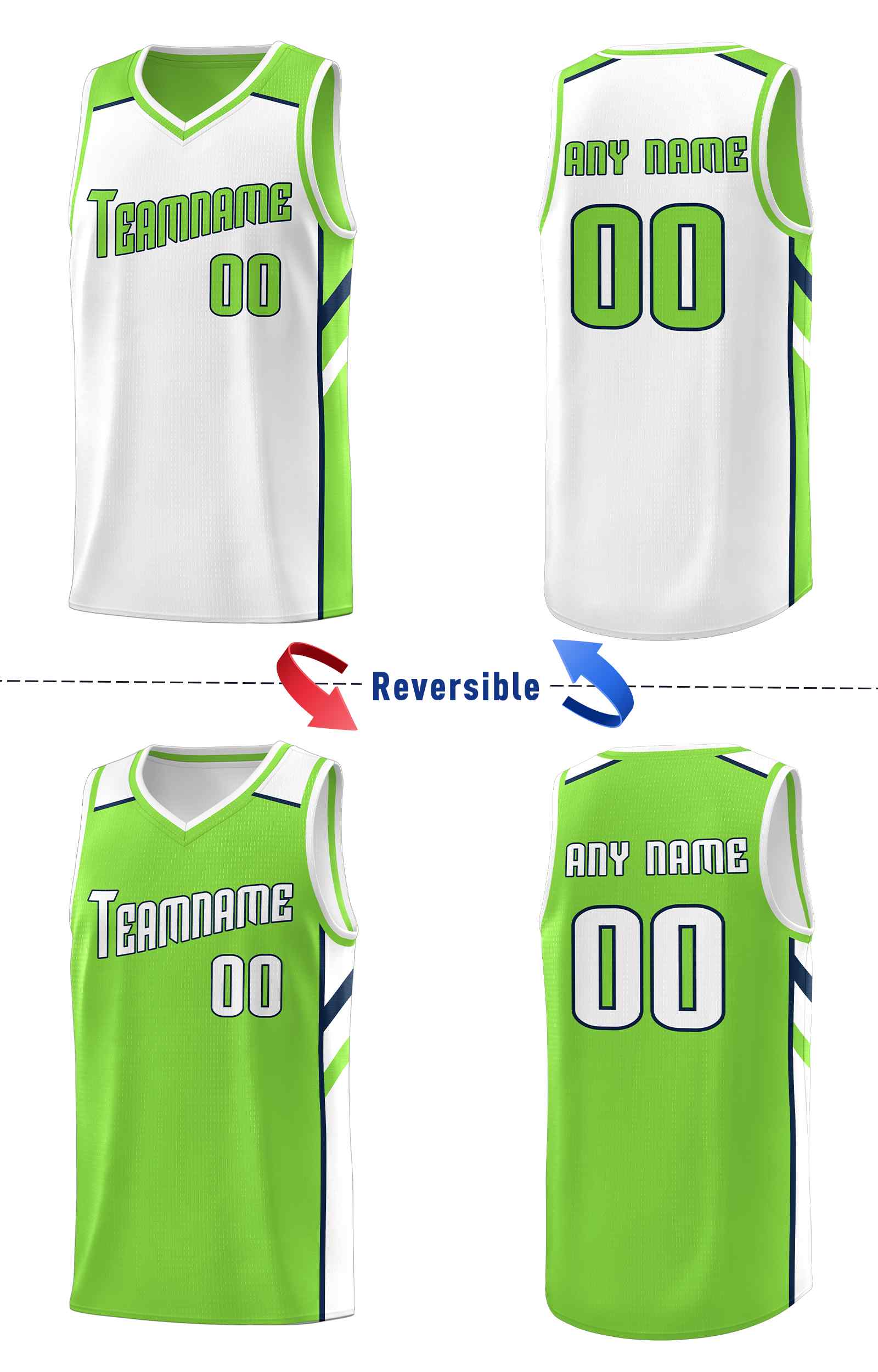 Custom Neon Green White Double Side Sets Men Basketball Jersey