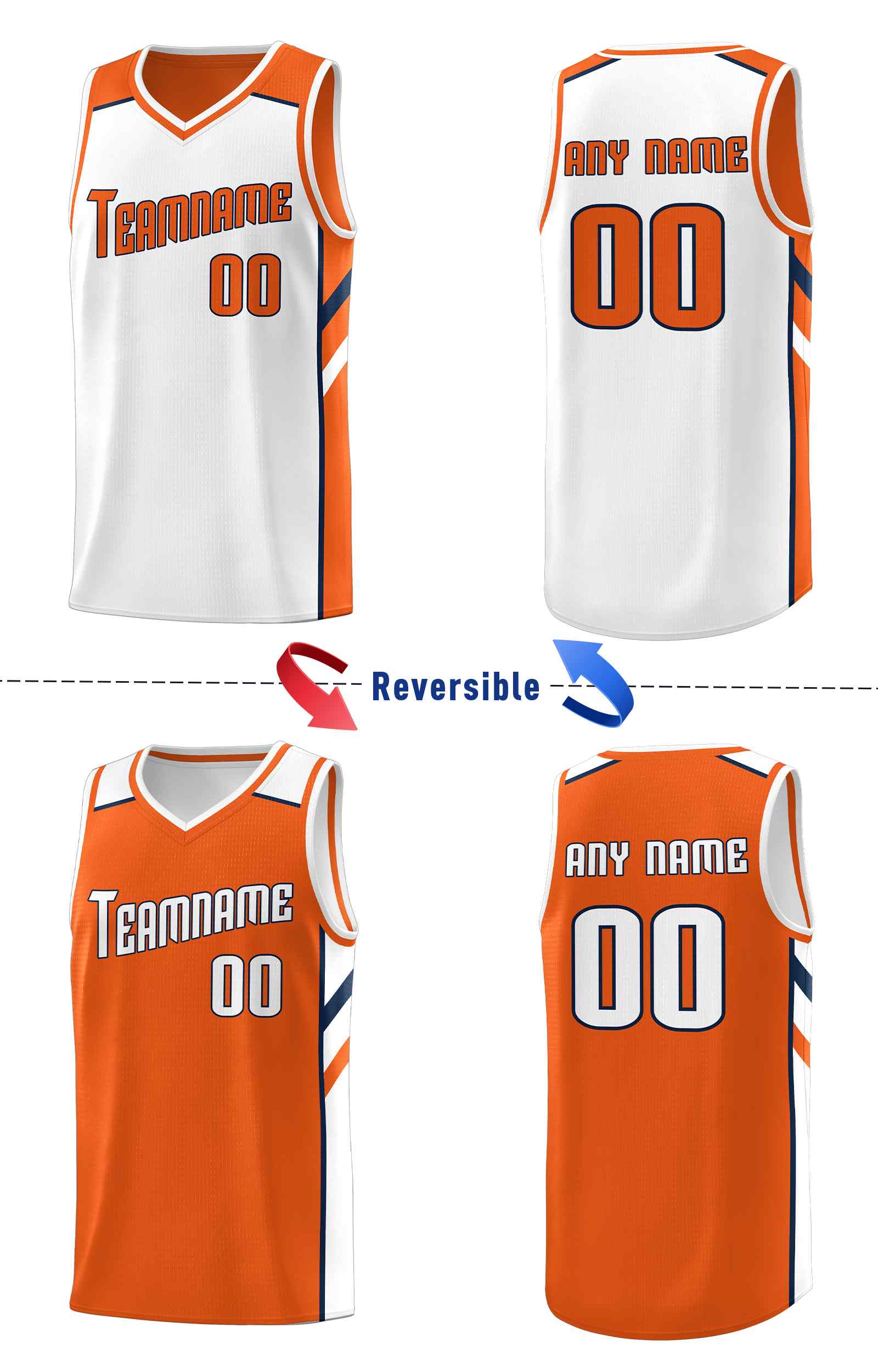 Custom Orange White Double Side Sets Men Basketball Jersey