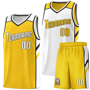 Le double côté blanc jaune fait sur commande place le maillot de basket-ball des hommes