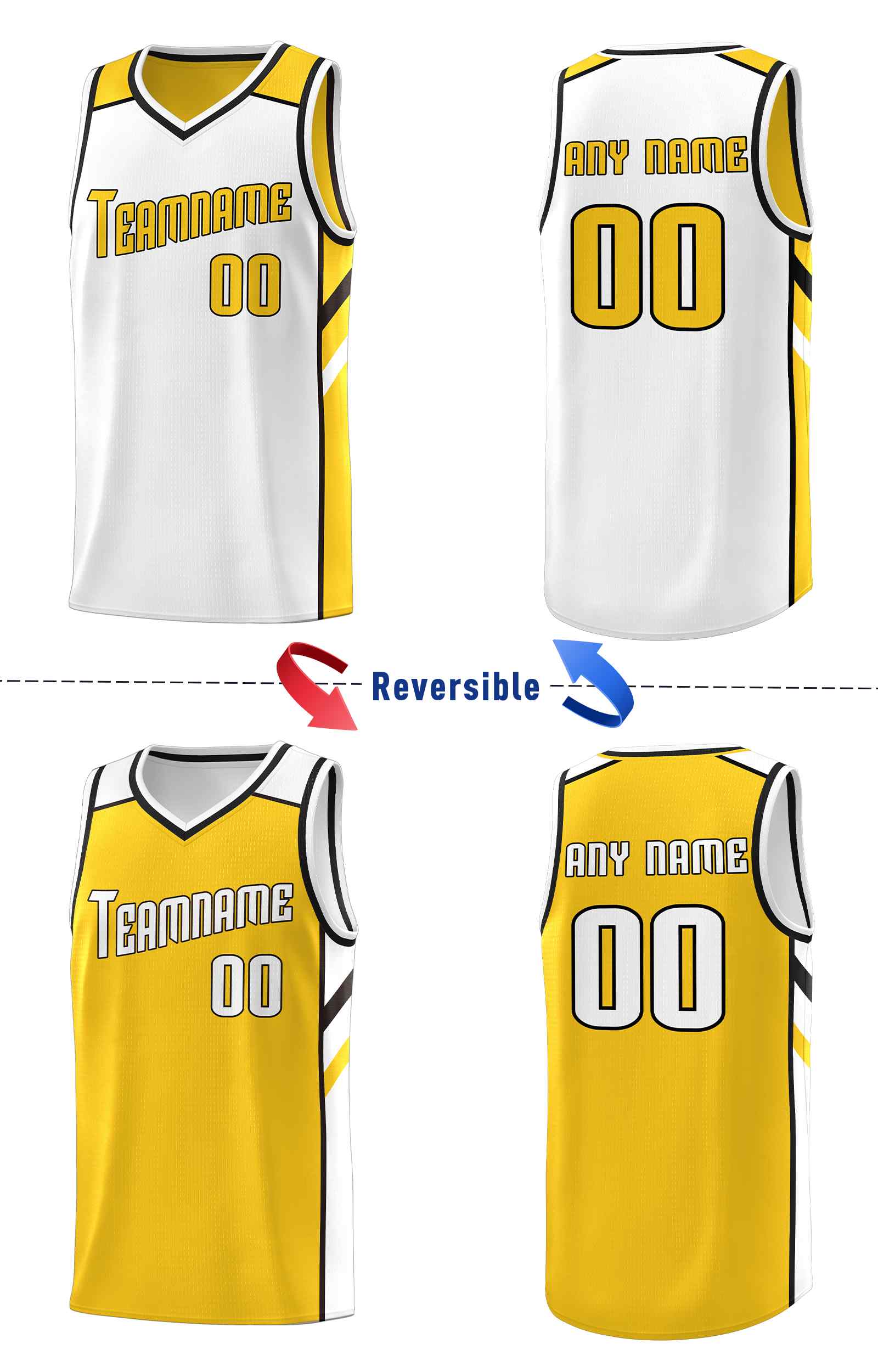 Custom Yellow White Double Side Sets Men Basketball Jersey