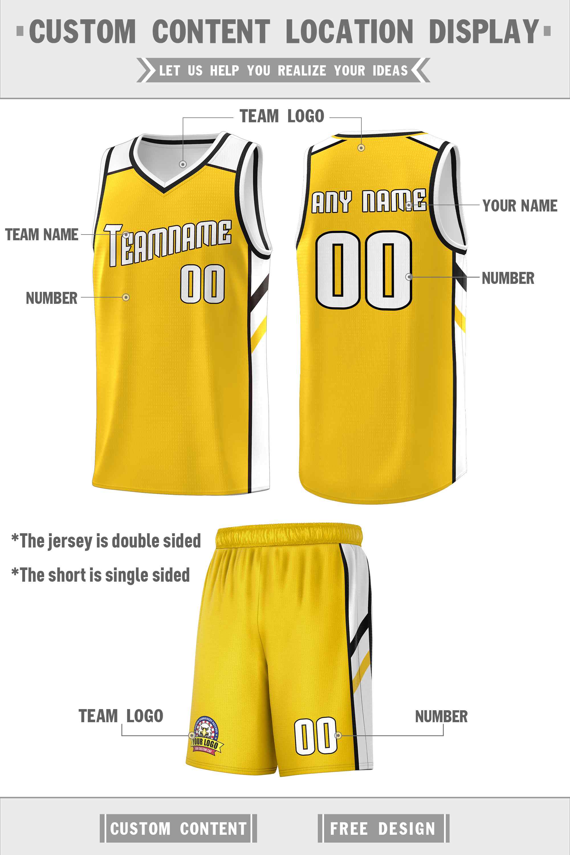 Custom Yellow White Double Side Sets Men Basketball Jersey