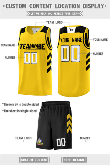KXK Custom Black Yellow Double Side Tops Basketball Jersey