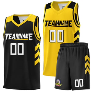 Le double côté jaune noir fait sur commande place le maillot de basket-ball personnalisé