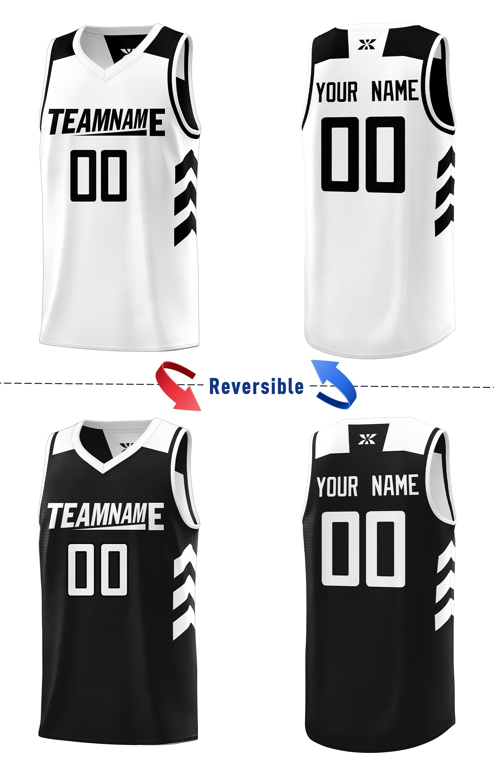 Custom Black White Double Side Sets Personalized Basketball Jersey