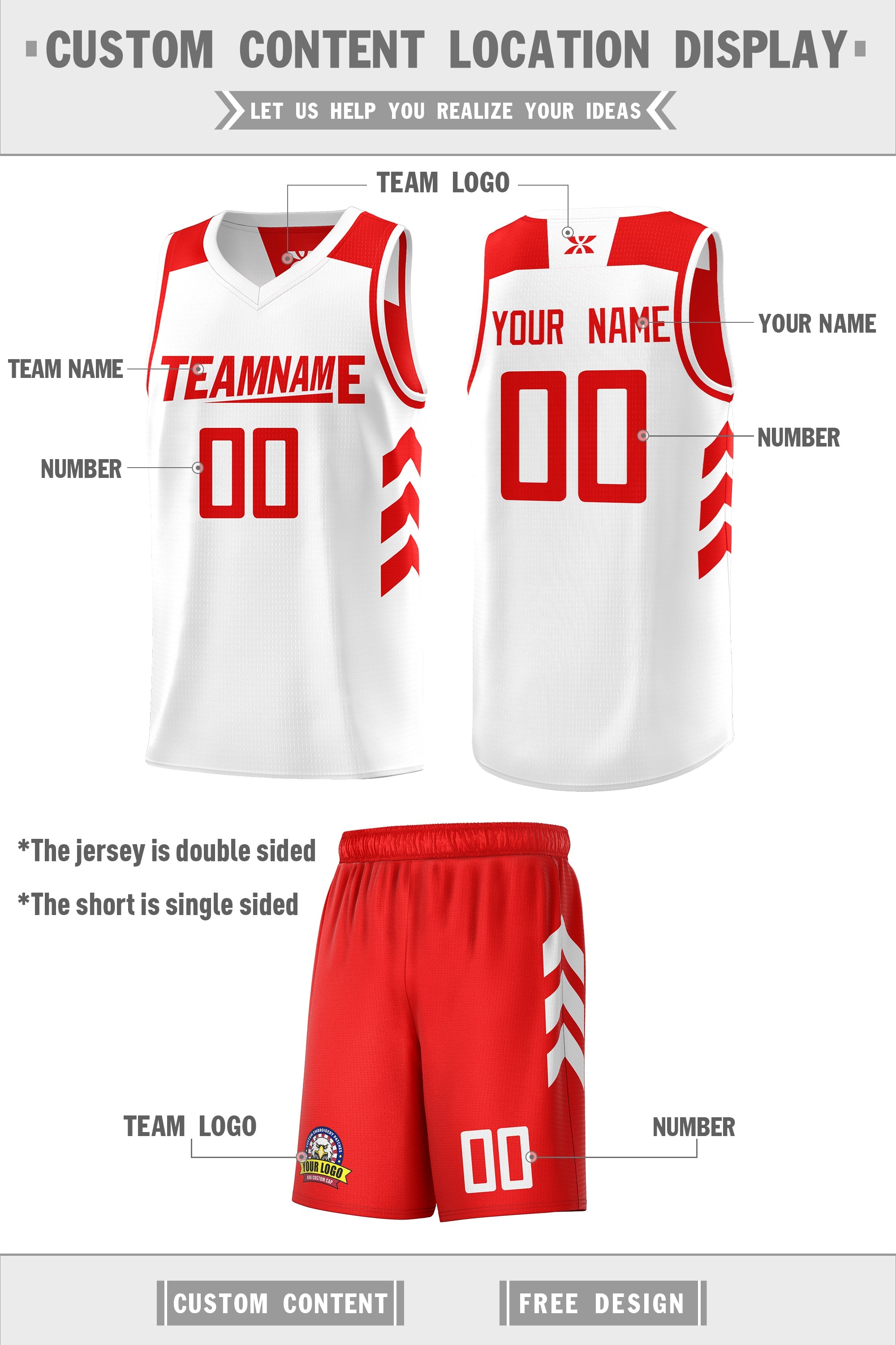 Custom Red White Double Side Sets Personalized Basketball Jersey