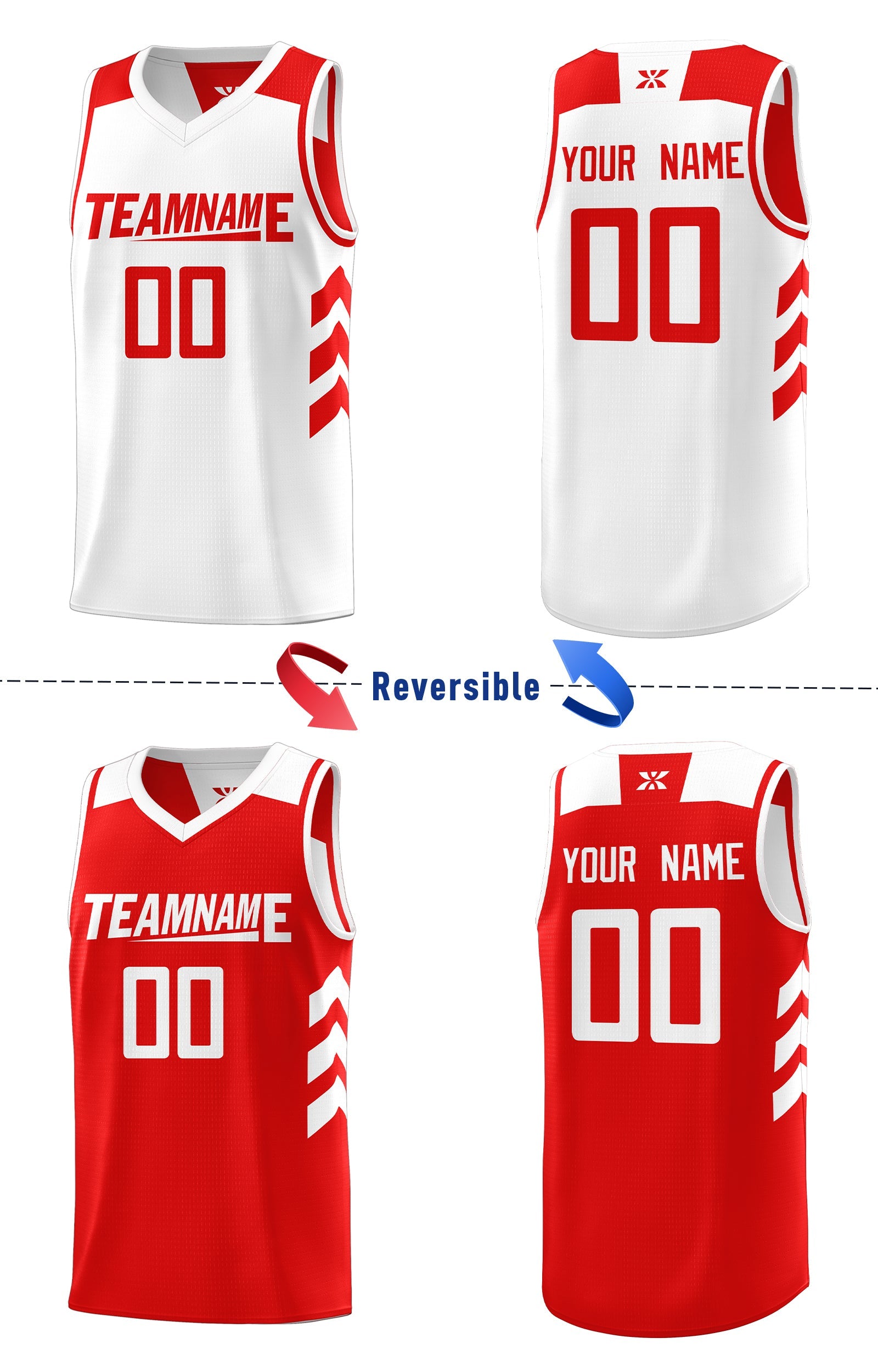 Ensembles doubles latéraux rouges et blancs personnalisés, maillot de basket-ball personnalisé