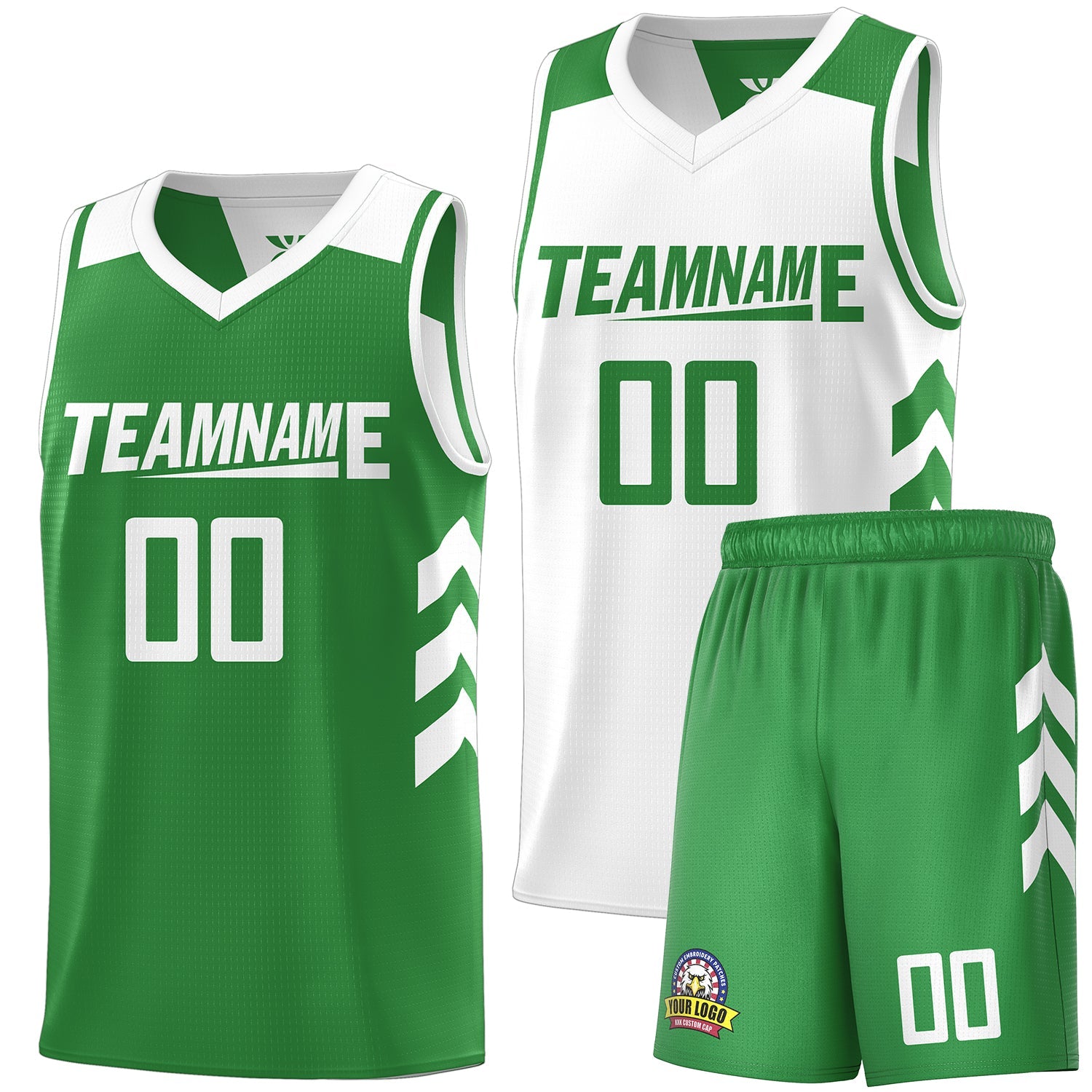 Le double côté blanc vert personnalisé définit un maillot de basket-ball personnalisé