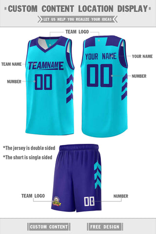Custom Aqua Royal Double Side Sets Men Basketball Jersey