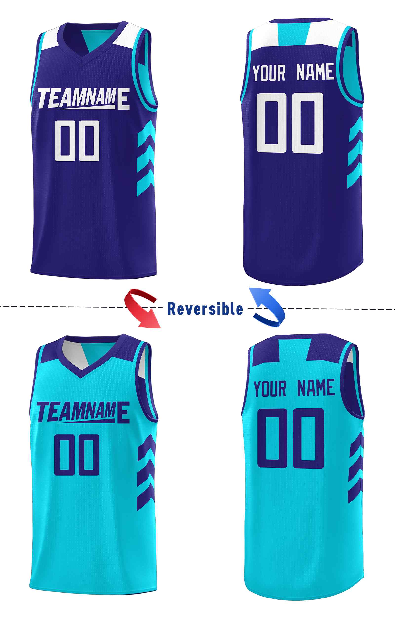 Custom Aqua Royal Double Side Sets Men Basketball Jersey