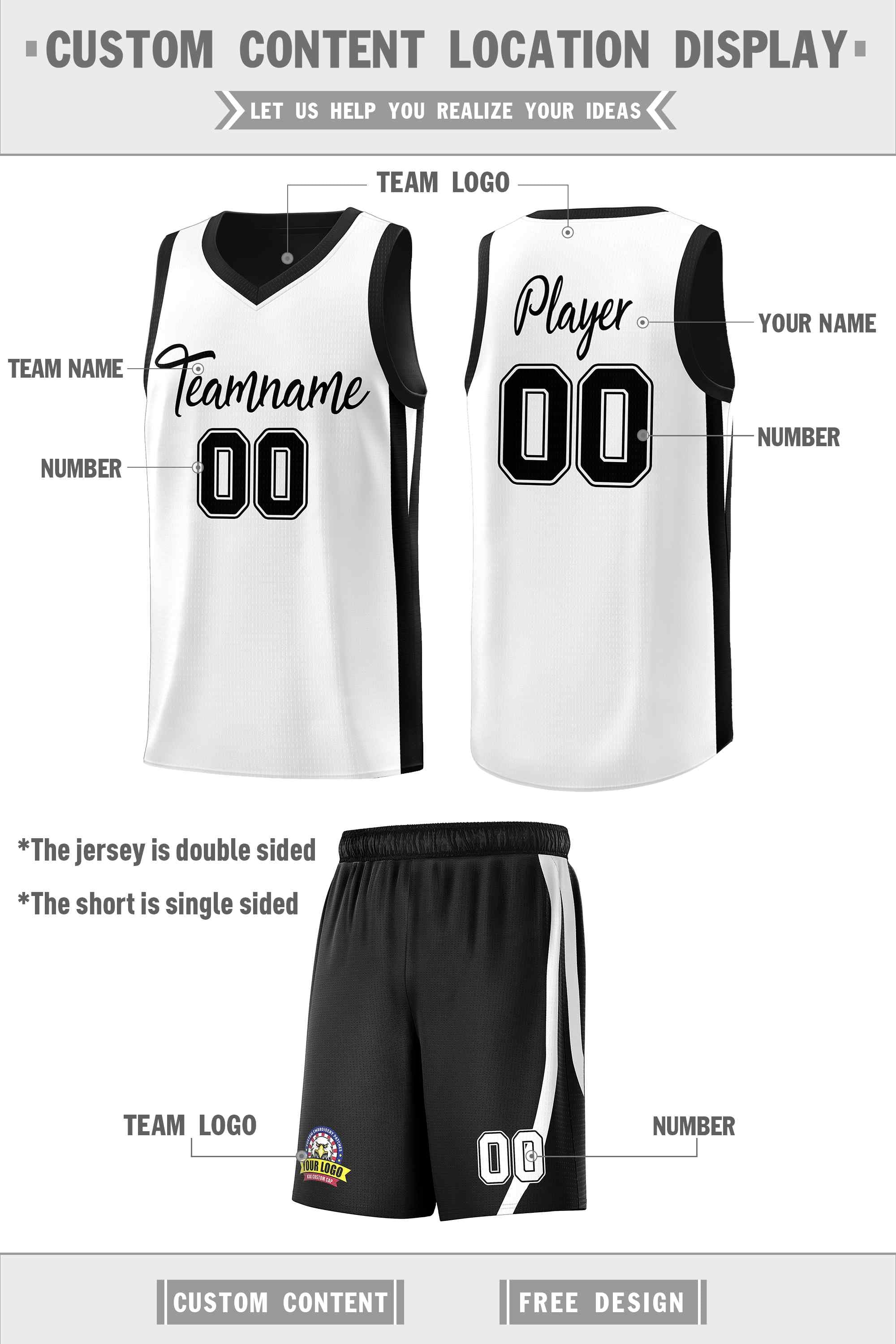 Custom Black White Double Side Sets Men Basketball Jersey