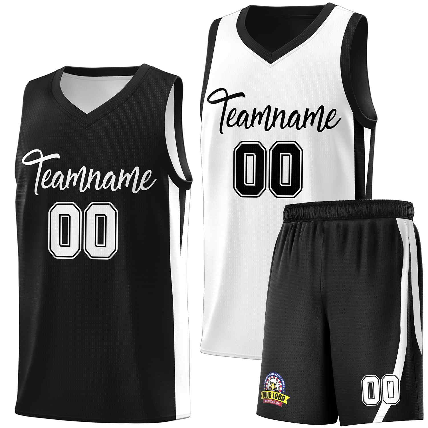 Custom Black White Double Side Sets Men Basketball Jersey