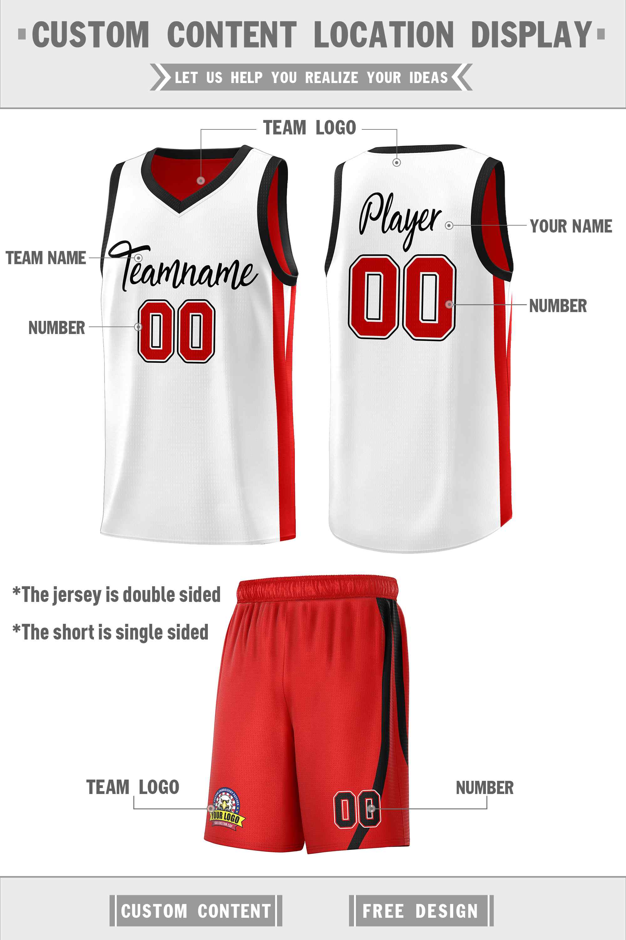 Custom White Red-Black Double Side Sets Men Basketball Jersey