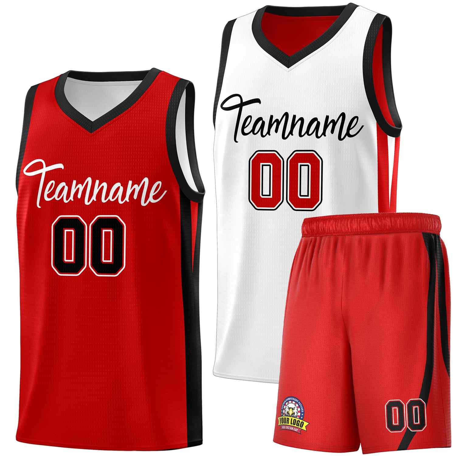 Maillot de basket-ball personnalisé pour hommes, ensemble Double face blanc rouge-noir