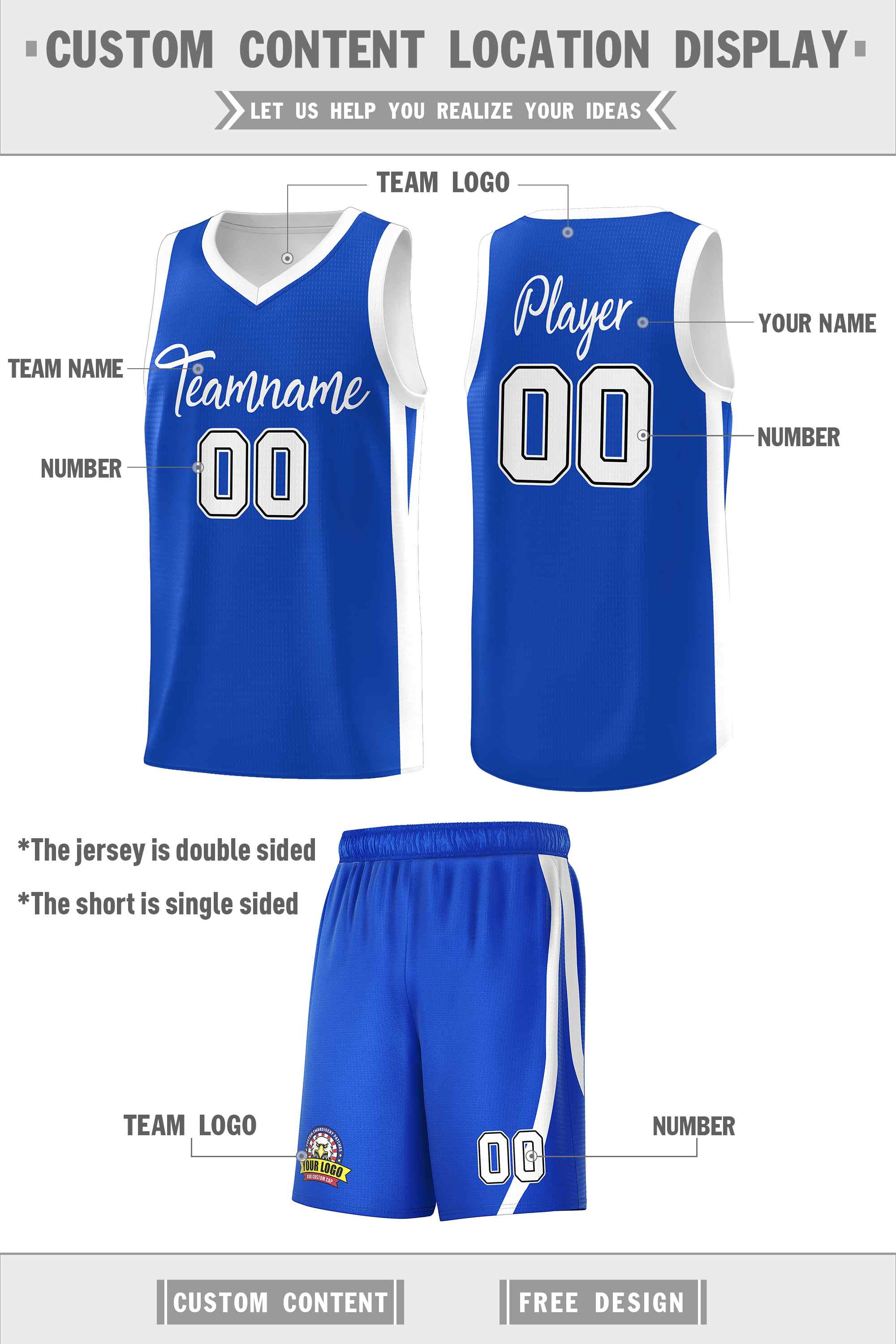 Custom Royal White-Black Double Side Sets Men Basketball Jersey