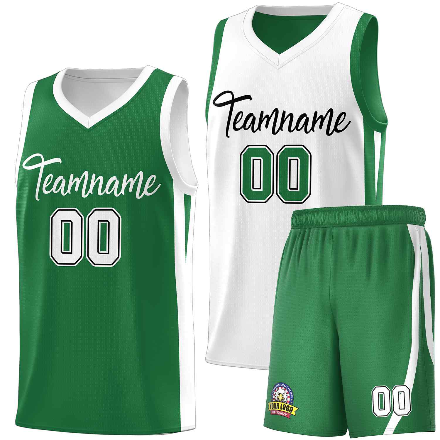 Maillot de basket-ball personnalisé pour hommes, ensemble Double face vert blanc-noir