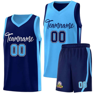 Custom Navy Light Blue Double Side Sets Men Basketball Jersey