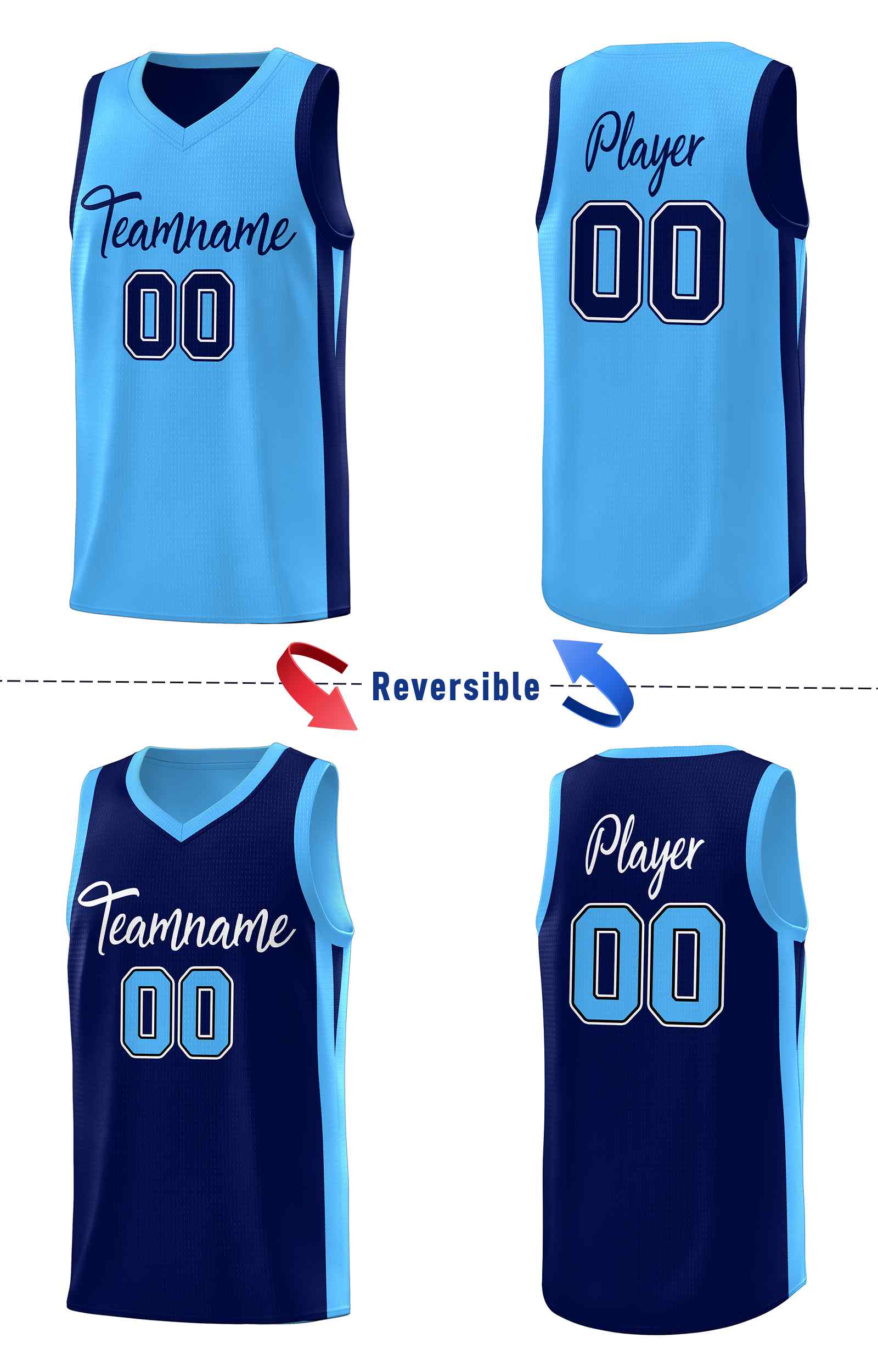 Custom Navy Light Blue Double Side Sets Men Basketball Jersey