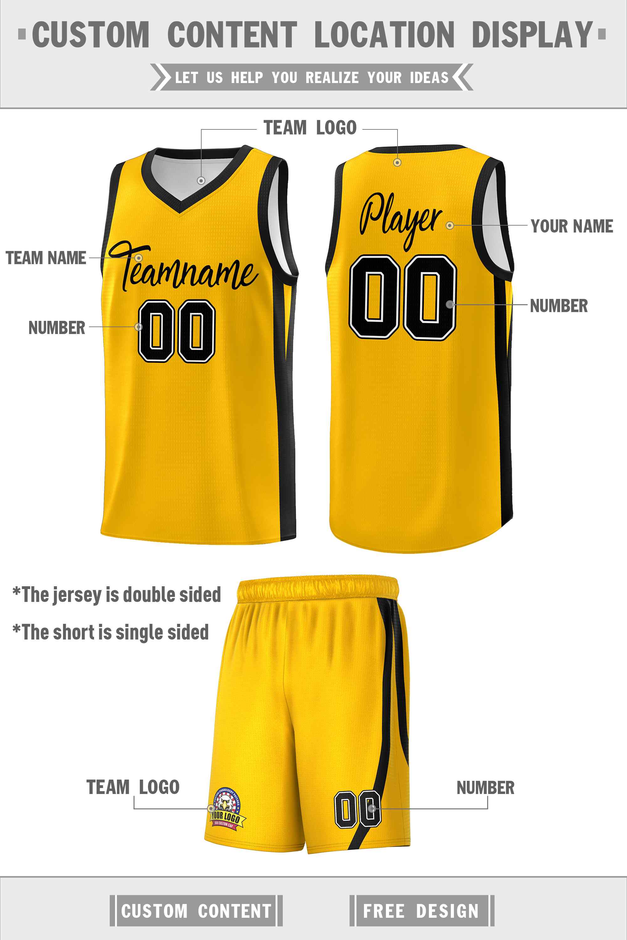 Custom White Yellow Double Side Sets Men Basketball Jersey