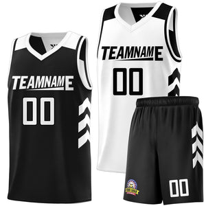 Ensembles doubles latéraux noirs et blancs personnalisés, maillot de basket-ball personnalisé