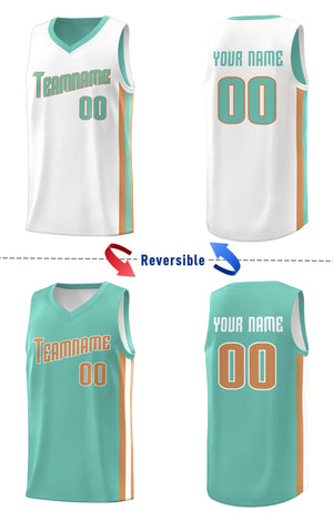 Custom Light Green Khaki-White Double Side Tops Basketball Jersey