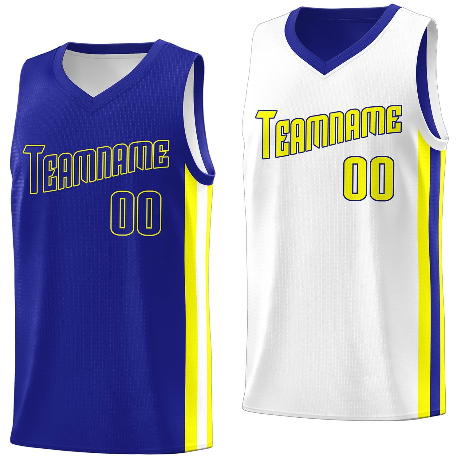 Custom Royal Yellow-White Double Side Tops Basketball Jersey