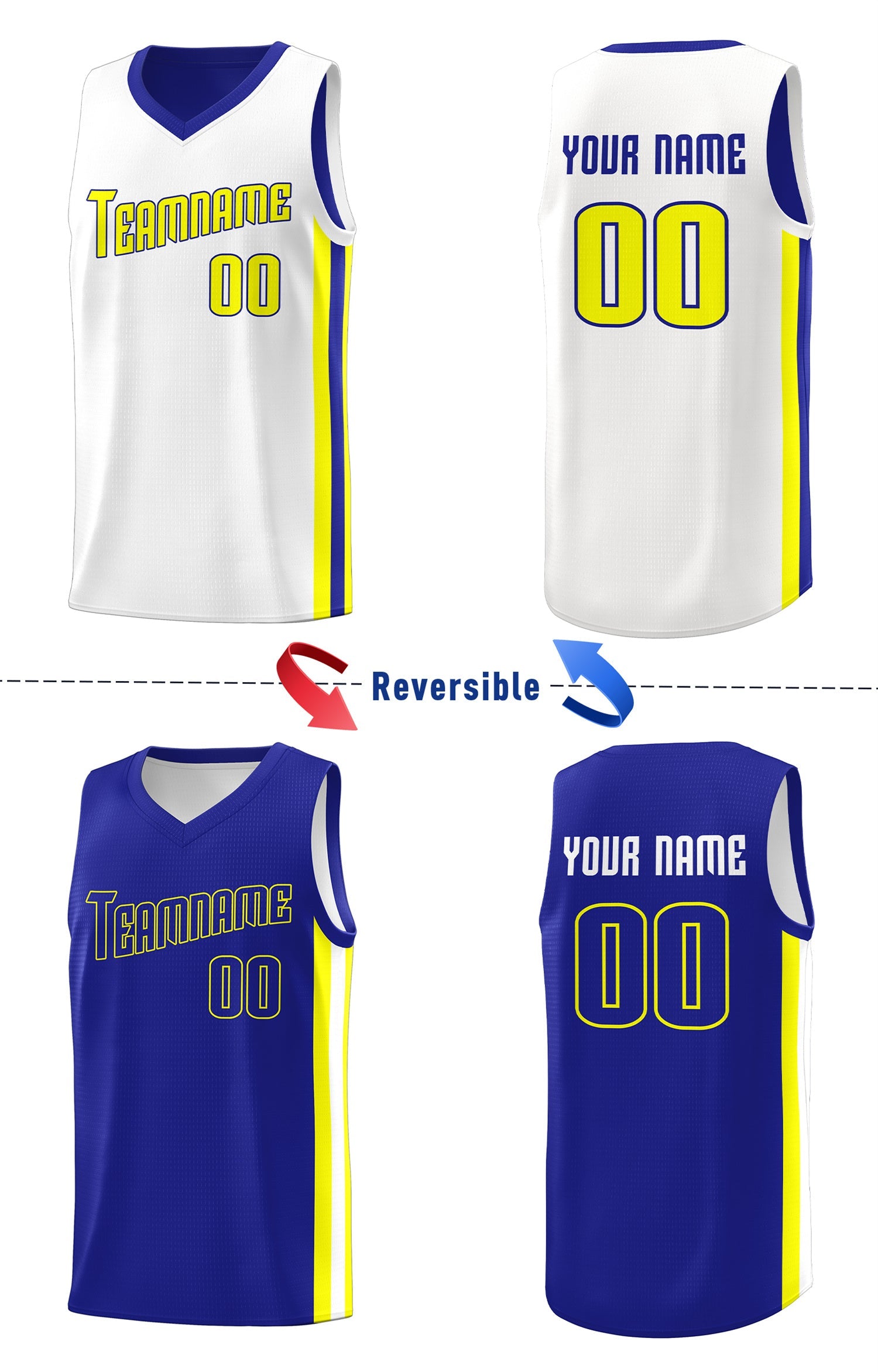 Maillot de basket-ball personnalisé Double face jaune-blanc Royal