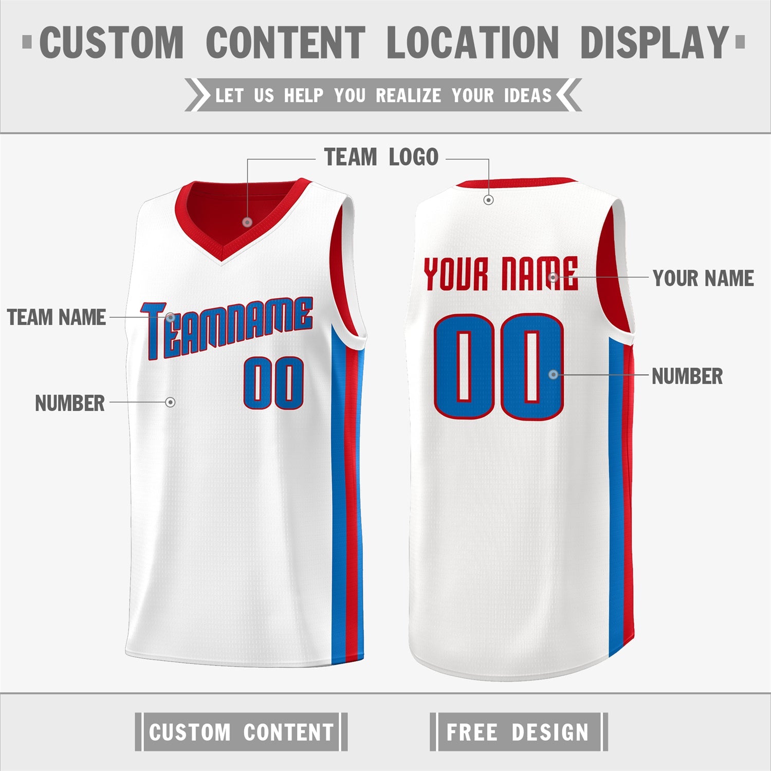 Custom Red Royal-WhiteDouble Side Tops Basketball Jersey