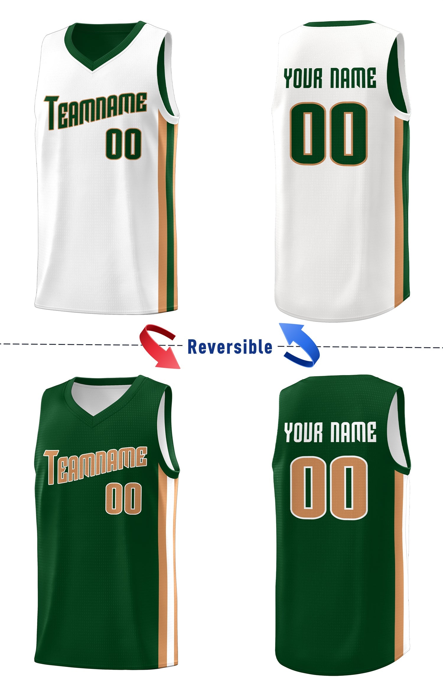 Custom Green Khaki-White Double Side Tops Basketball Jersey