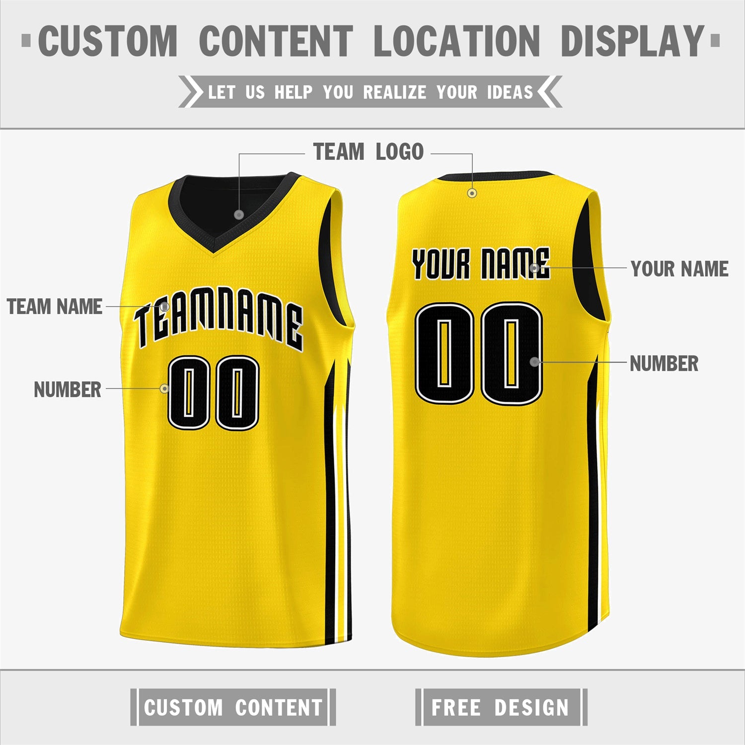 Custom Black Yellow Double Side Tops Training Basketball Jersey