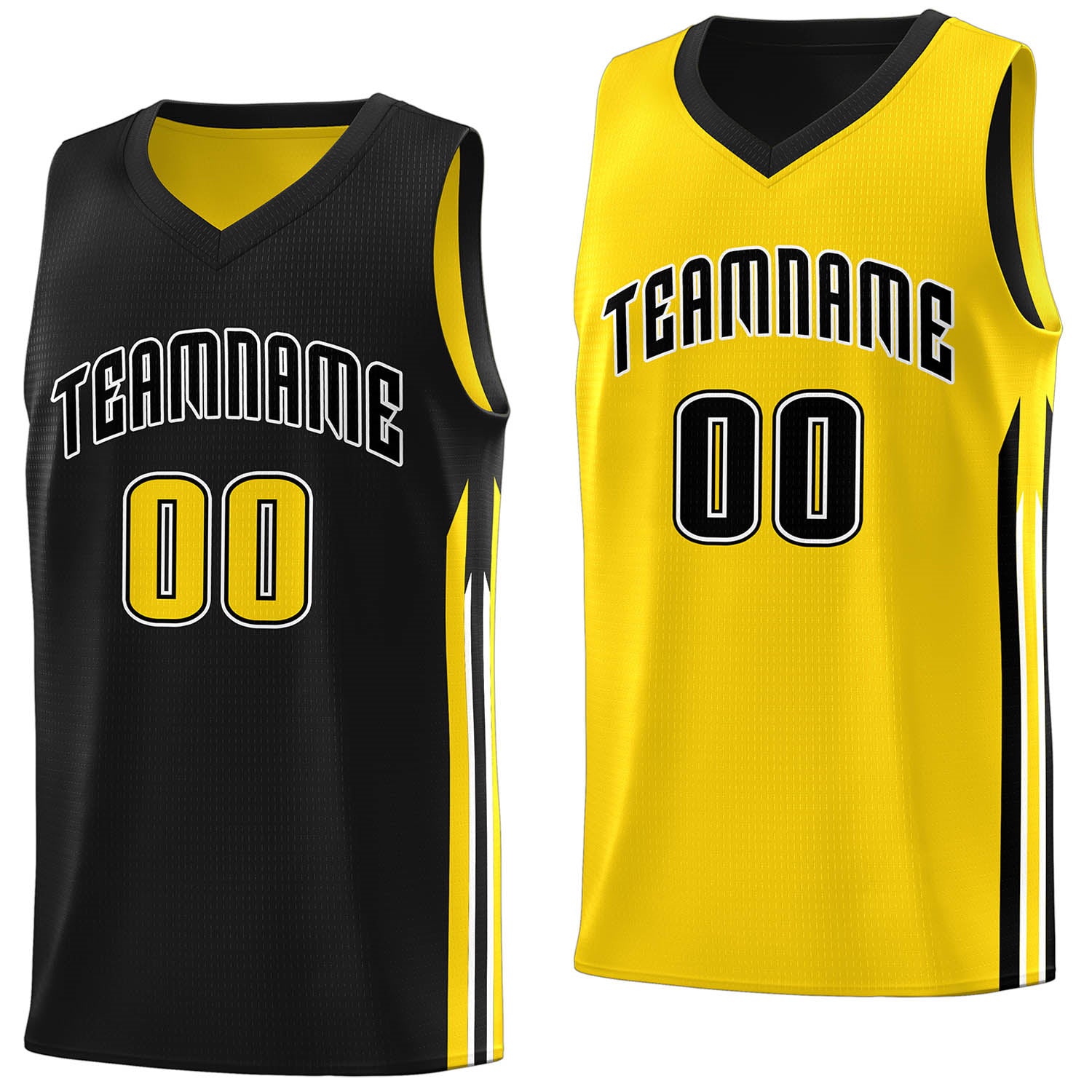 Maillot de basket-ball d'entraînement personnalisé, noir et jaune, double face, dessus personnalisé