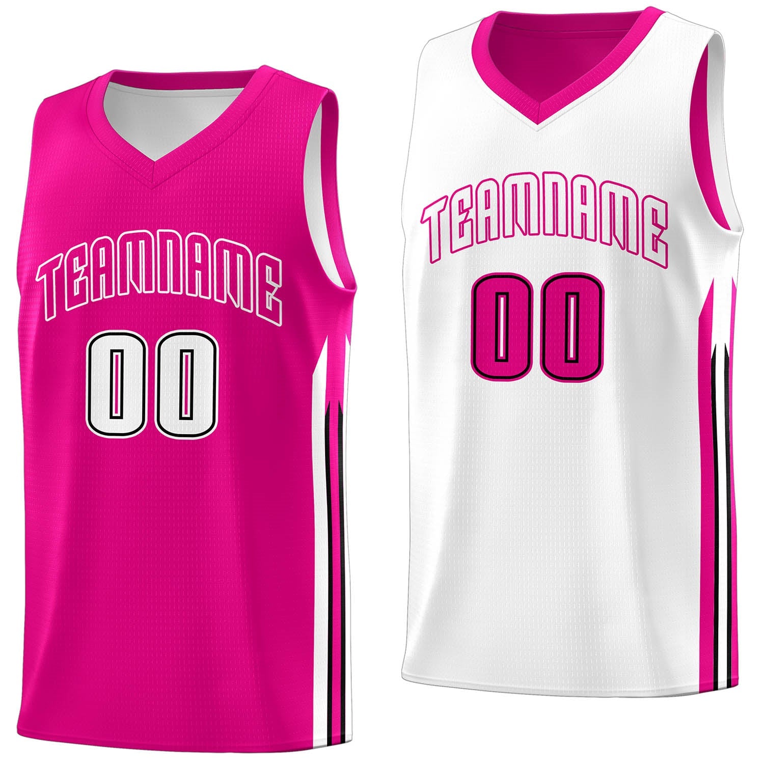 Maillot de basket-ball de sport pour hommes, personnalisé, rose et blanc, hauts double face