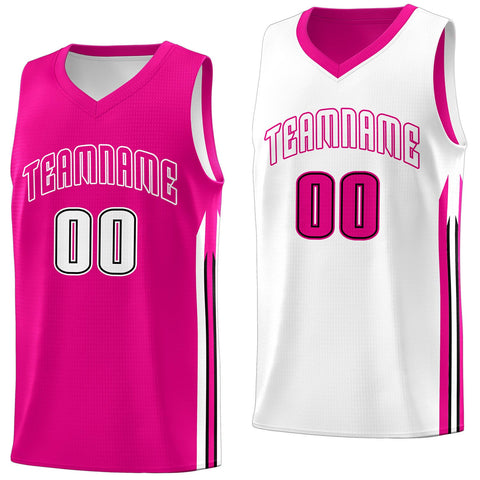 Custom Pink White Double Side Tops Men Sports Basketball Jersey