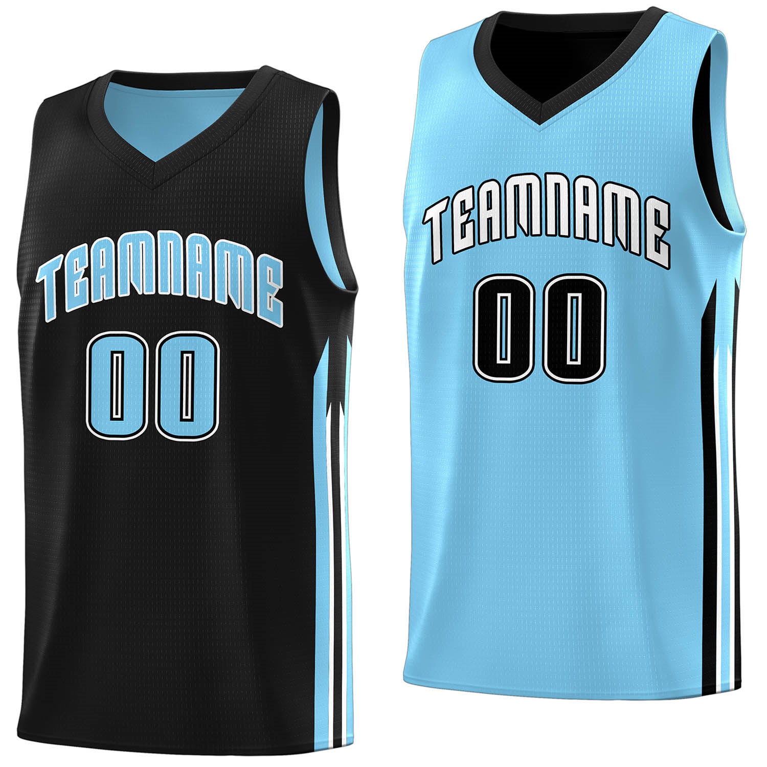 Custom Black Light Blue Double Side Tops Training Basketball Jersey