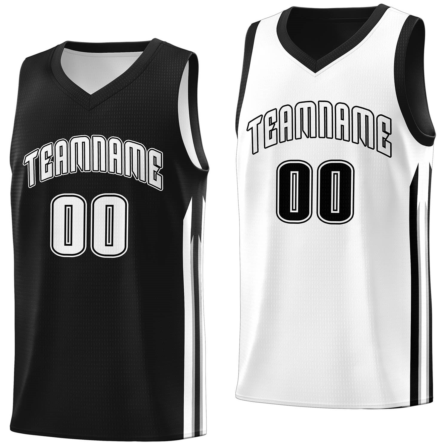 Maillot de basket-ball d'entraînement personnalisé, noir et blanc, double face, dessus personnalisé